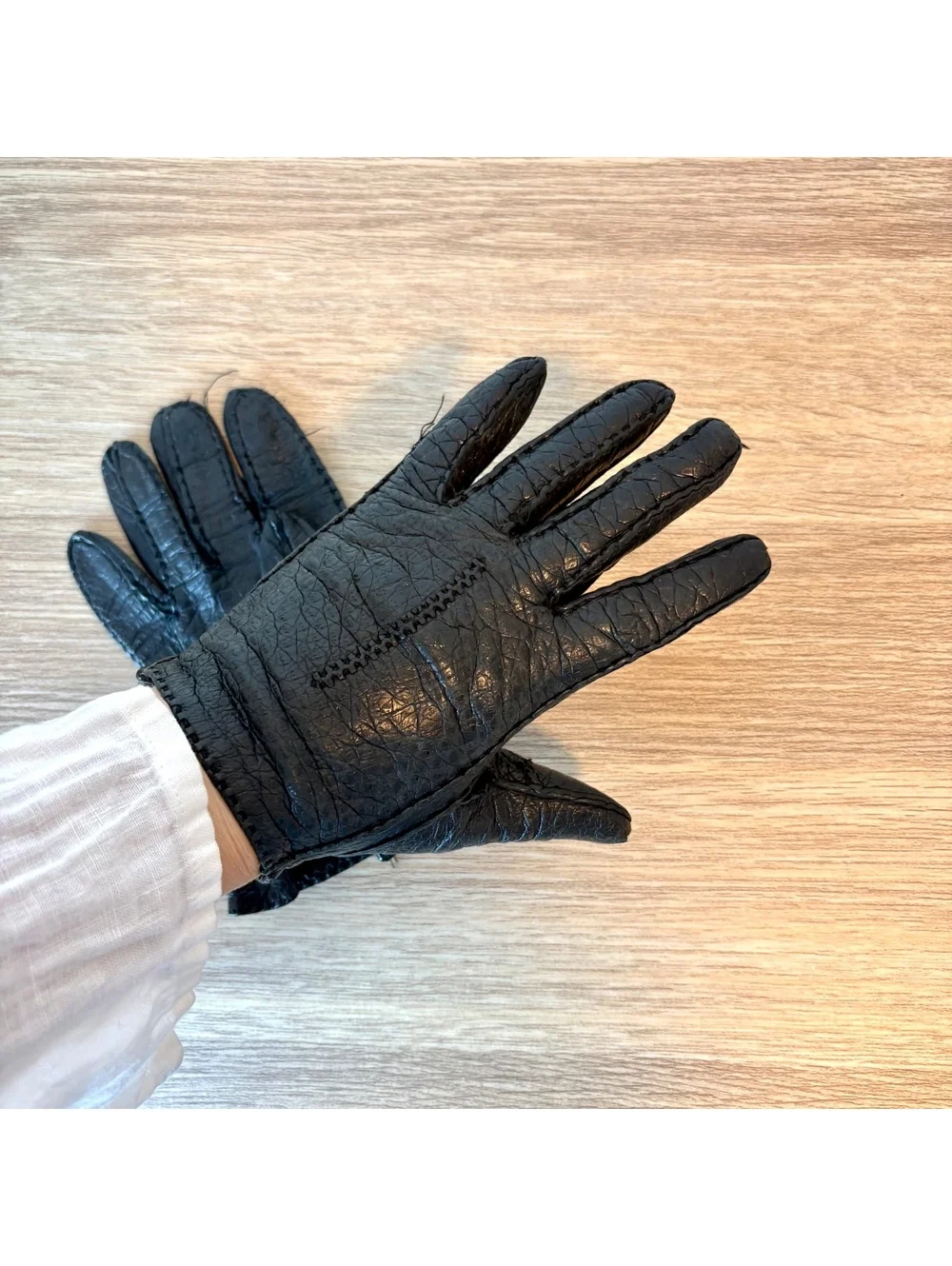 Vintage Black Genuine Leather Gloves Women’s Size 6.5 Soft Retro 1960s 1970s